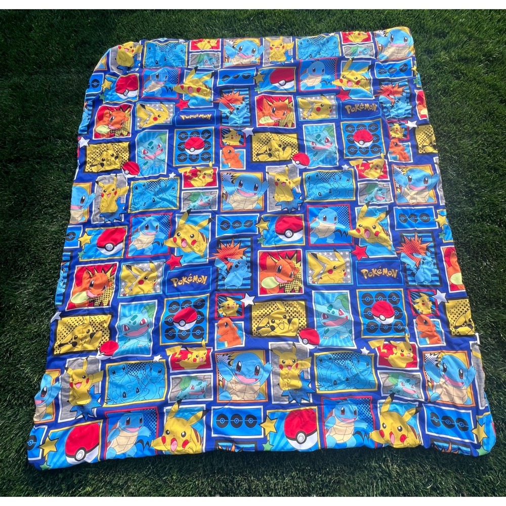 Pokemon Reversible Comforter Pikachu Squirtle Bulbasaur Blue Quilted 72x81